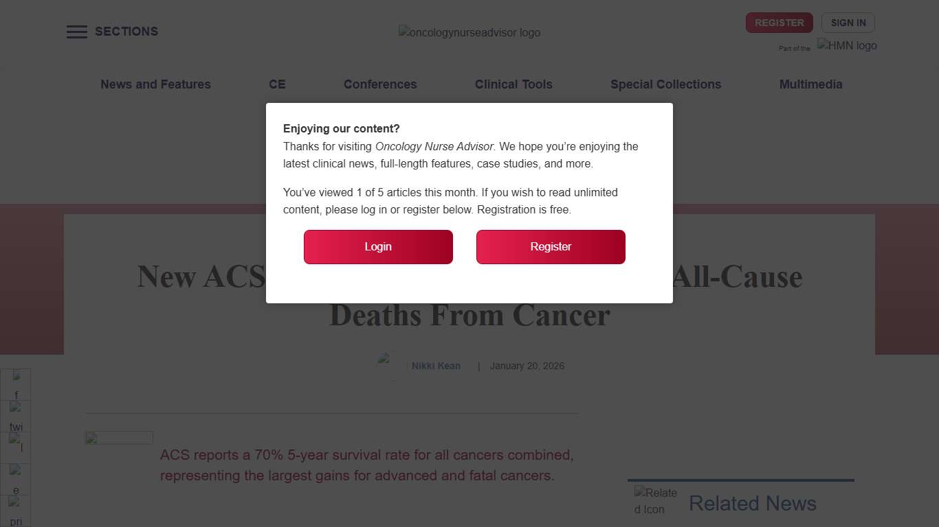 New ACS Report Shows Sharp Drop in All-Cause Deaths From Cancer - Oncology Nurse Advisor